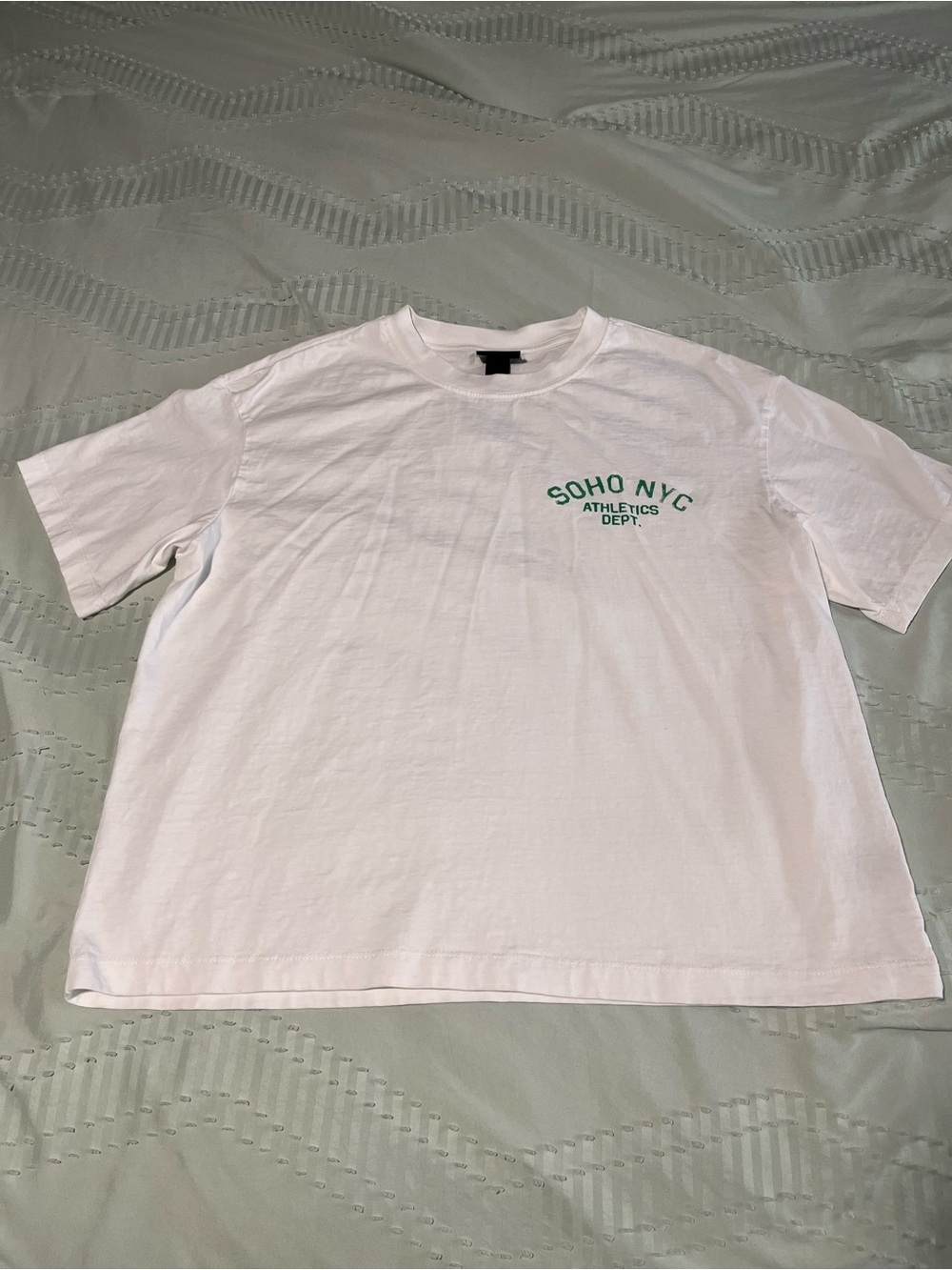 H&M White Short Sleeve Tee with Green 'SOHO NYC' Chest Print